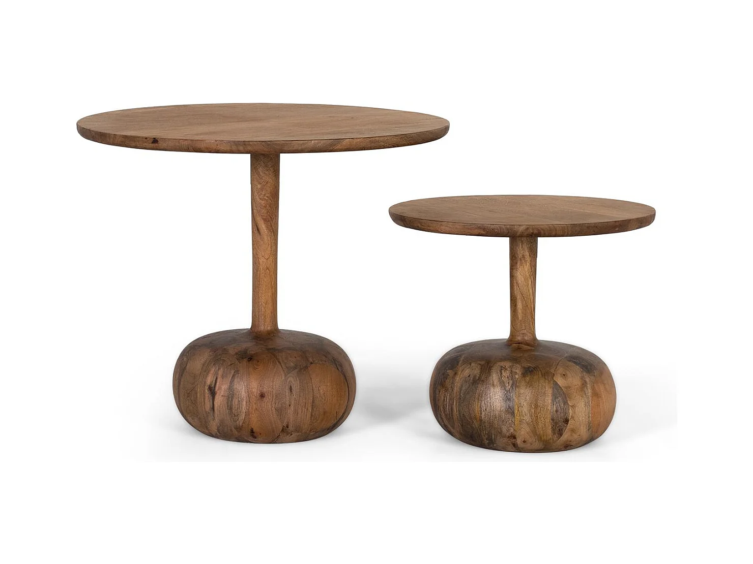 Lot de deux tables d'appoint en bois de manguier massif