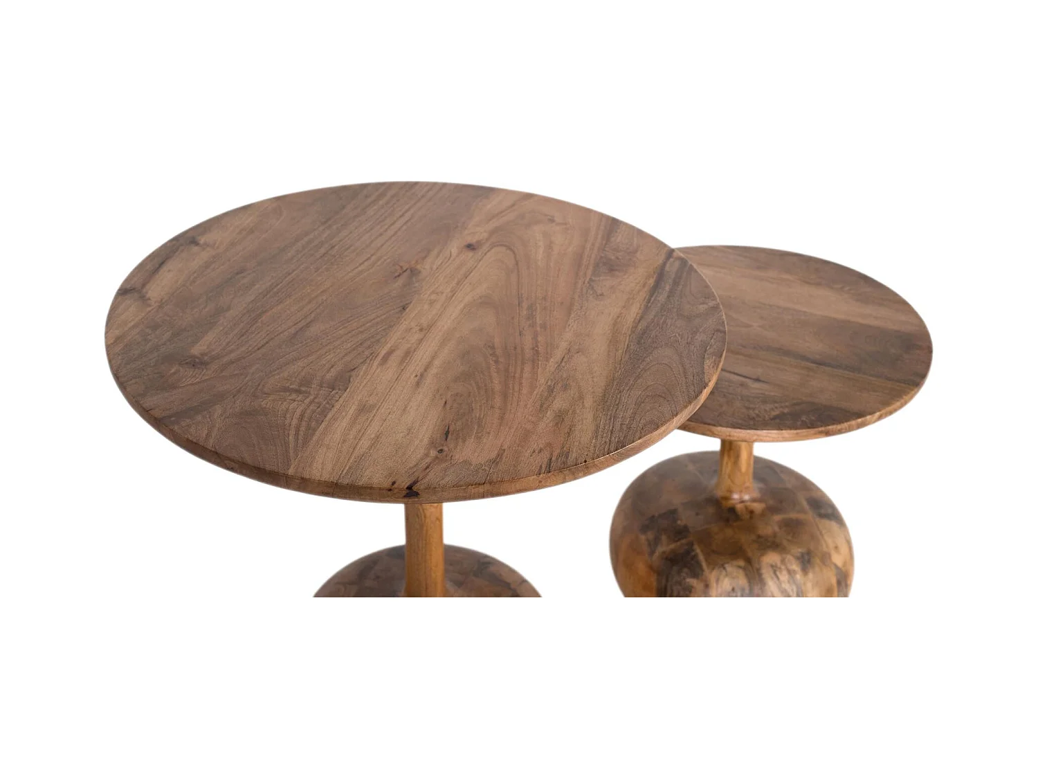 Lot de deux tables d'appoint en bois de manguier massif
