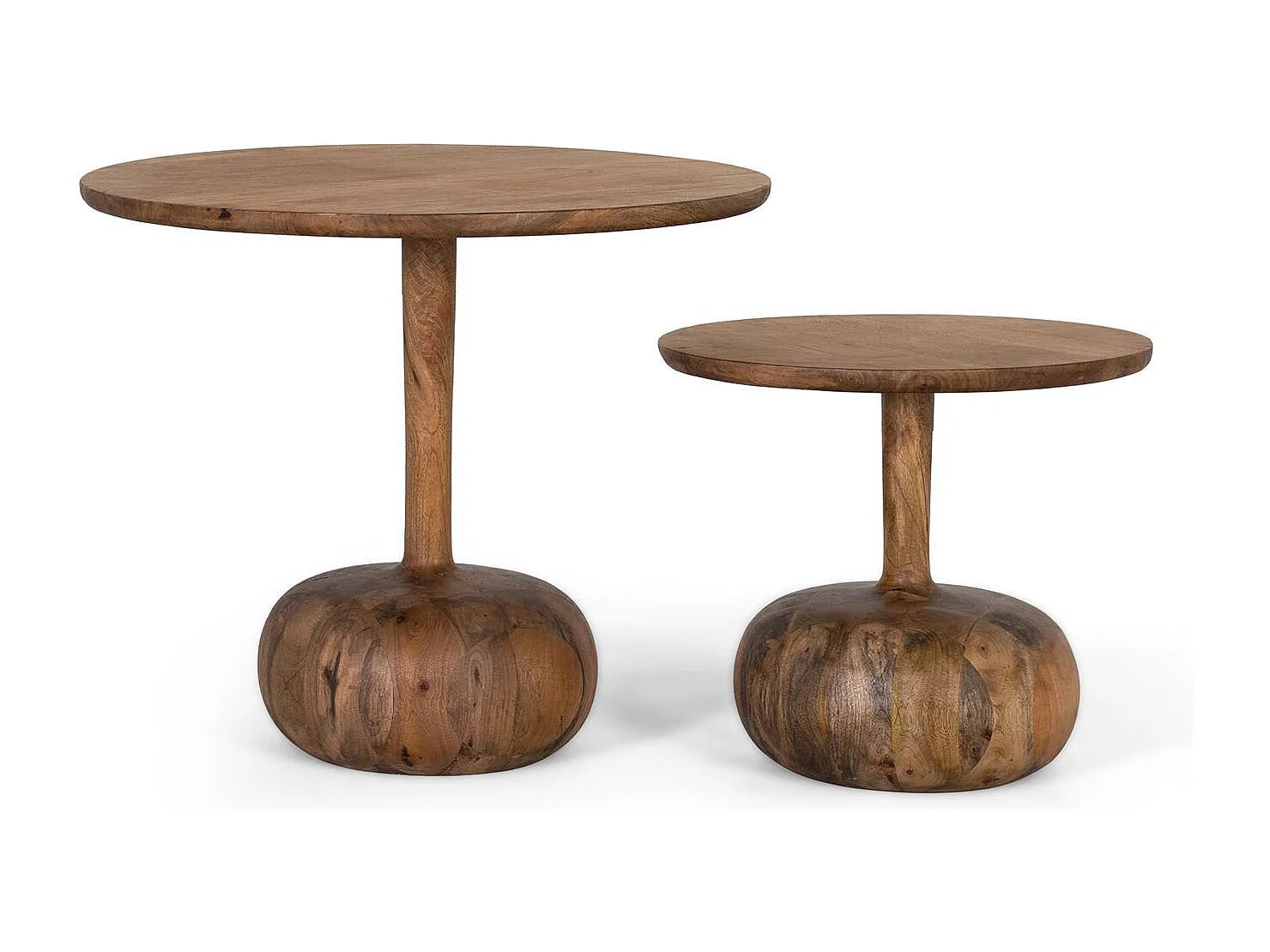 Set di due tavolini laterali in legno massello di mango