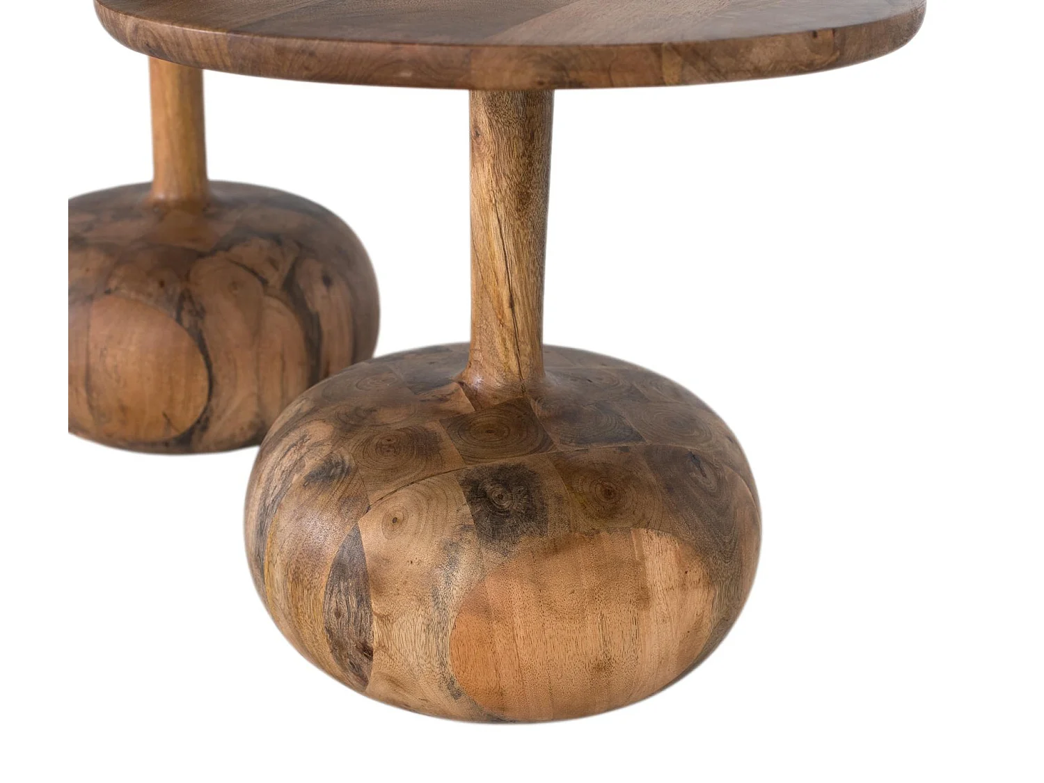 Tables basses Mindi en bois, grande (70 cm) et petite (50 cm), style rustique moderne - 60 x 70 x 70 cm