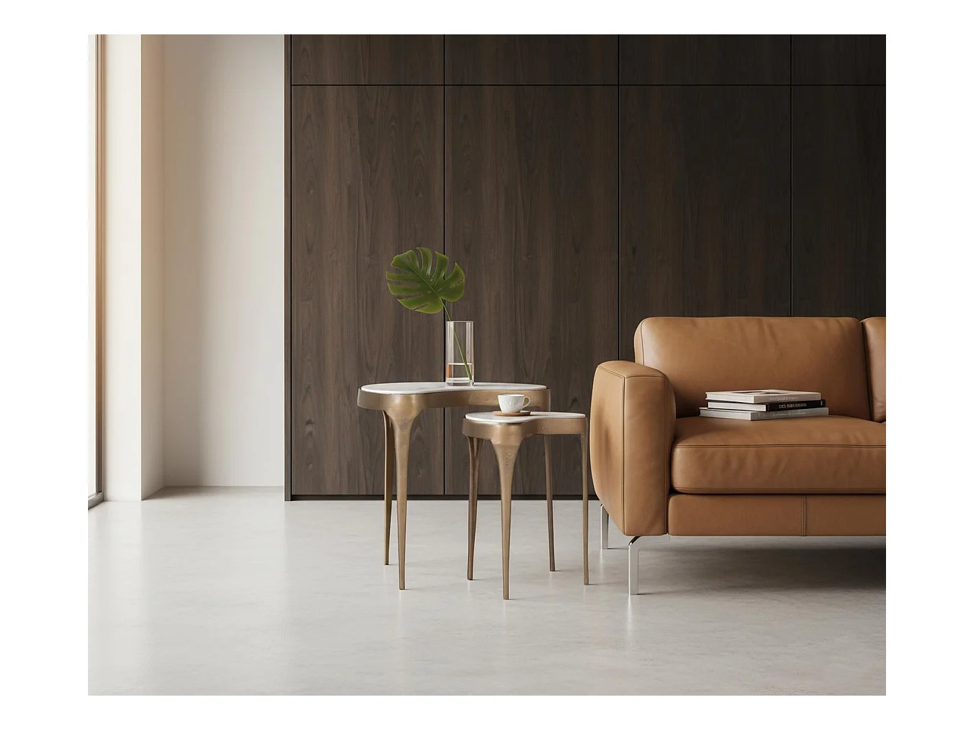 Ensemble de deux tables d'appoint cylindriques à bords arrondis