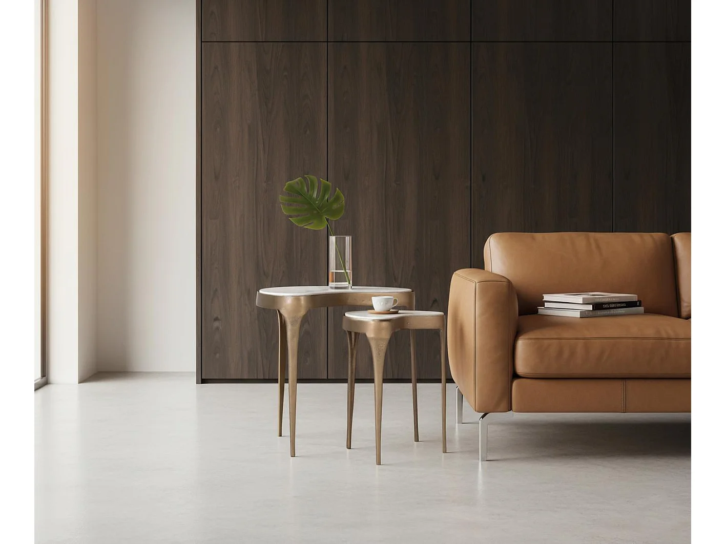 Ensemble de deux tables d'appoint cylindriques à bords arrondis