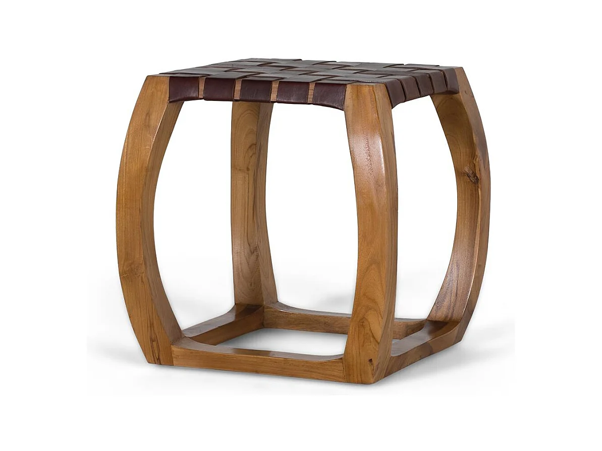 Handgefertigter Hocker aus massivem Mindi-Holz