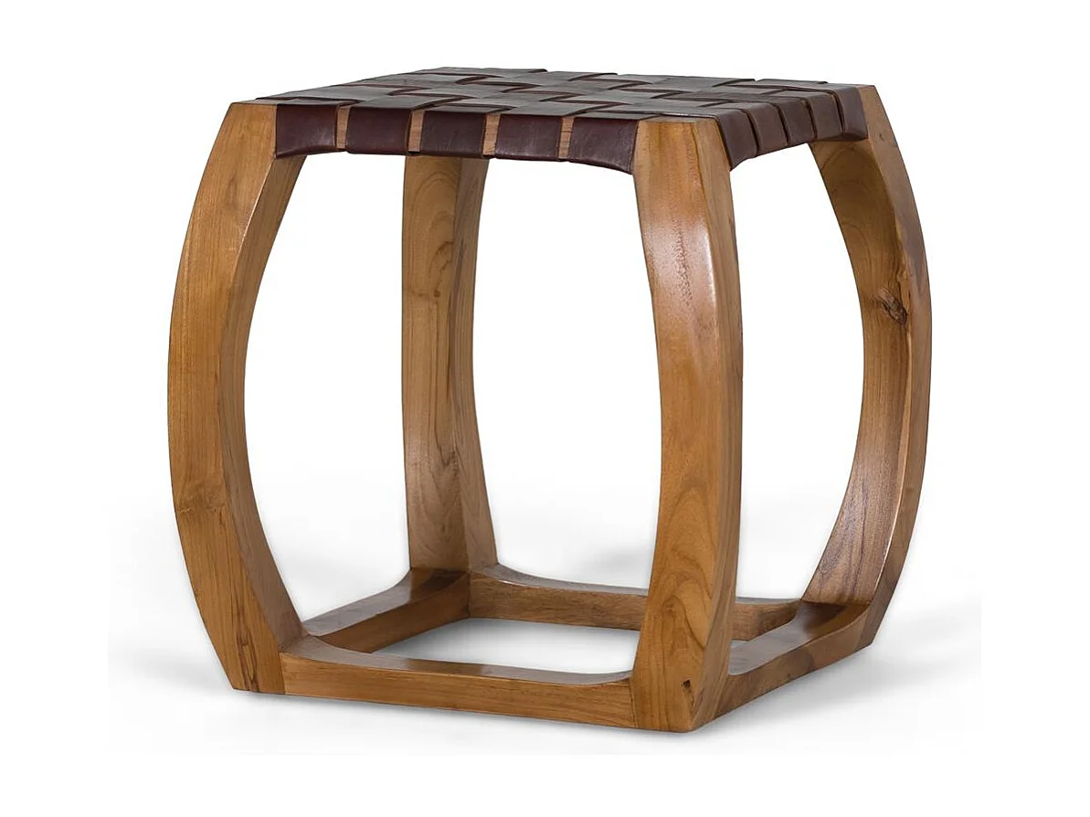 Tabouret artisanal en bois de mindi massif