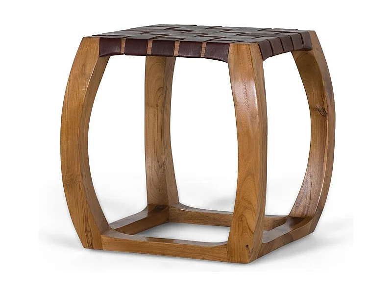 Tabouret artisanal en bois de mindi massif