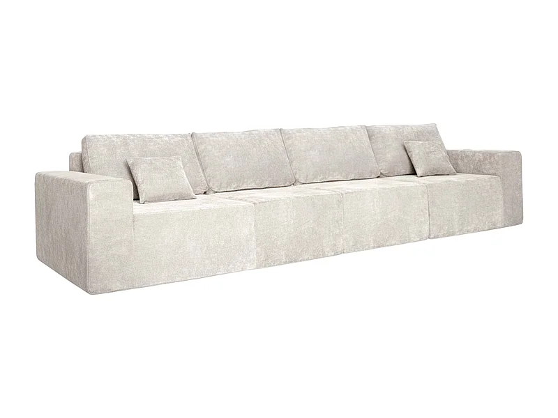 Canapé modulable 4 places en tissu avec coussins écru L 350 cm