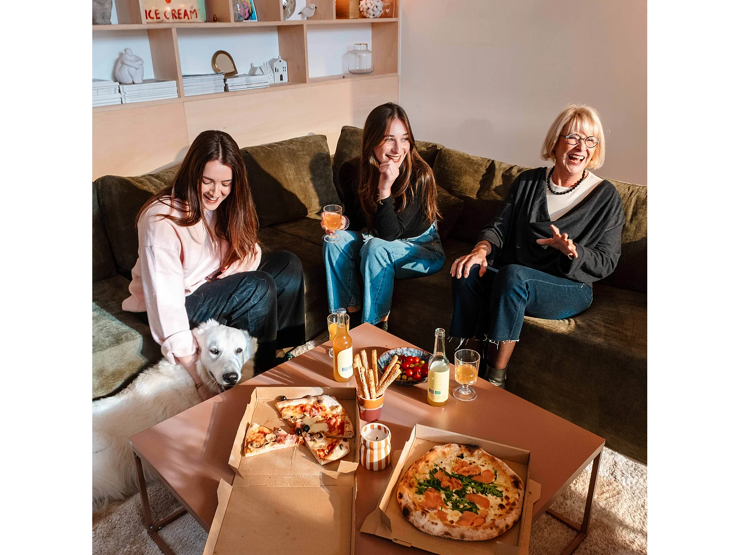 Canapé modulable d'angle 5 places en tissu avec coussins vert L 275 cm