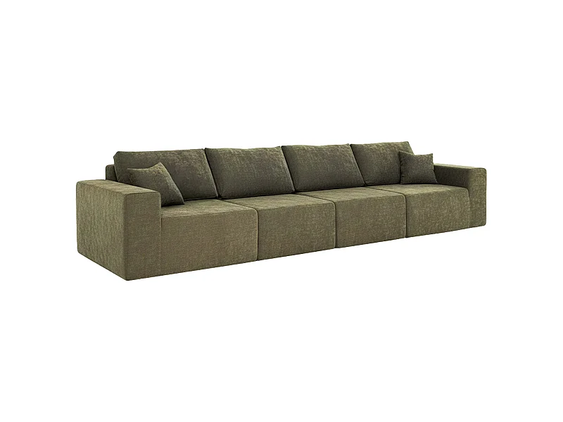 Canapé modulable 4 places en tissu avec coussins vert