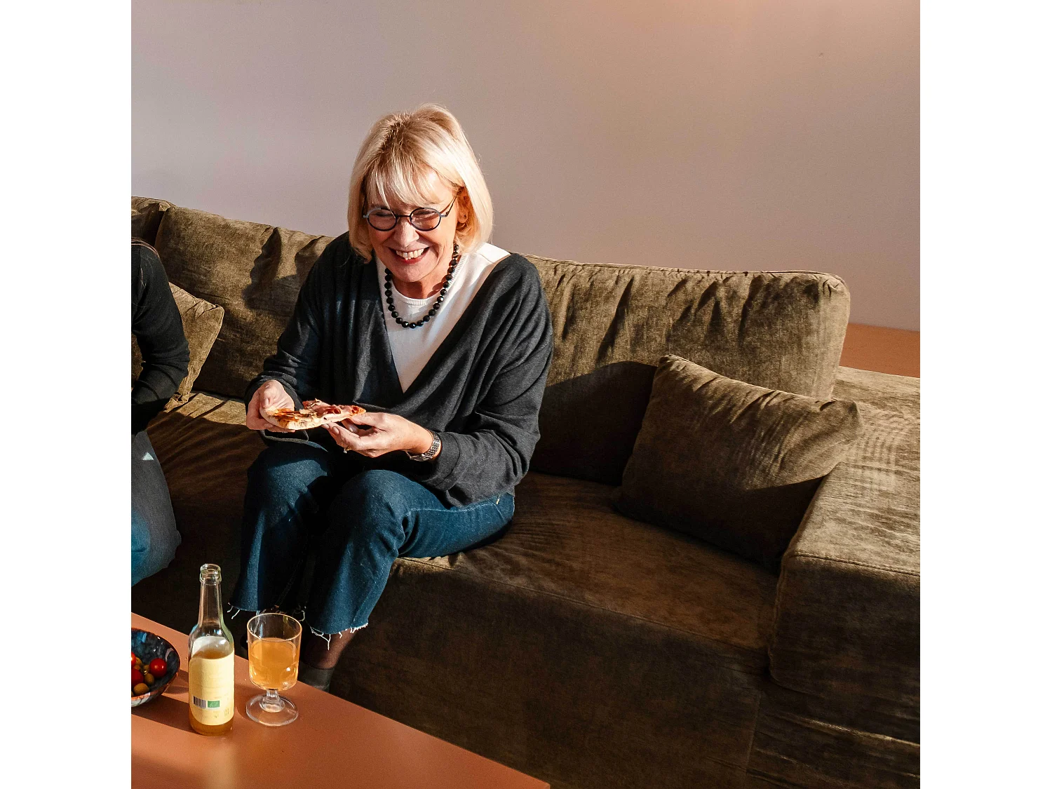 4-zits modulaire bank in stof met groene kussens L 350 cm