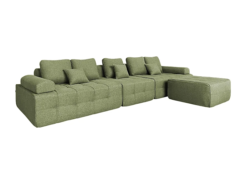 5-zits stoffen bank met ottoman en groene kussens