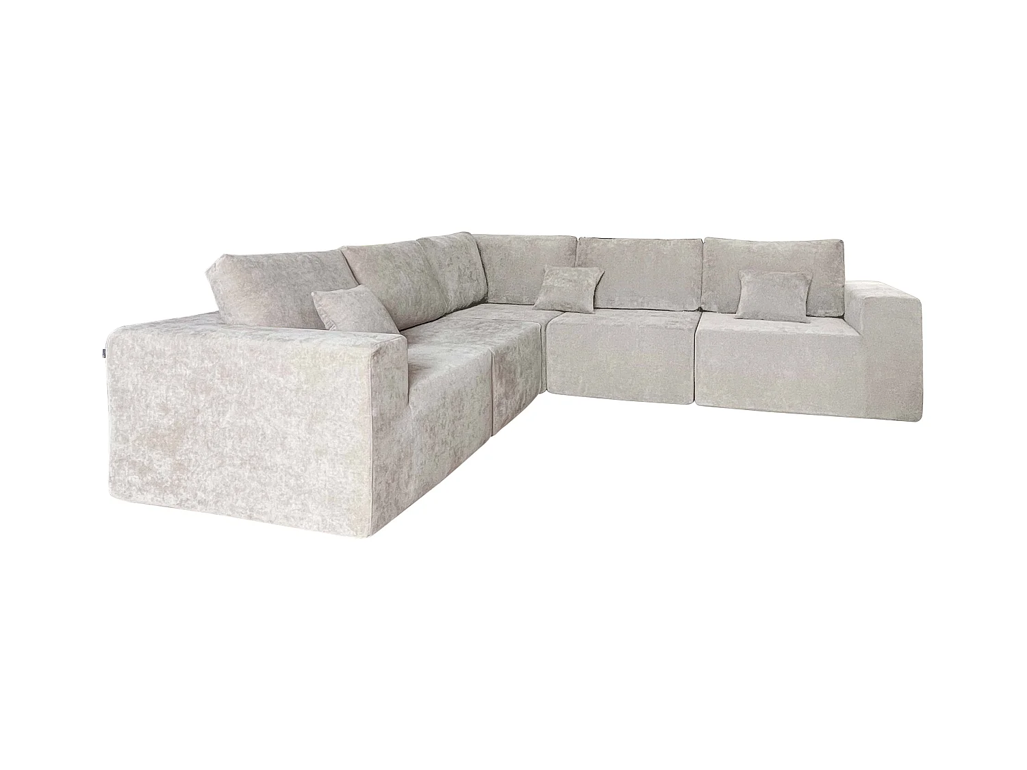 Canapé modulable d'angle 5 places en tissu avec coussins écru
