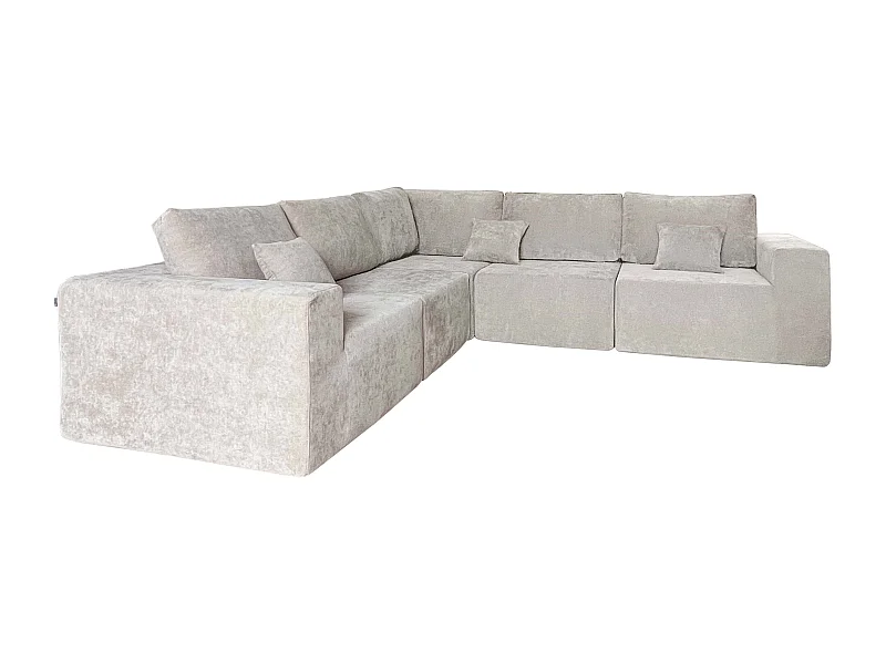 Canapé modulable d'angle 5 places en tissu avec coussins écru L 275 cm