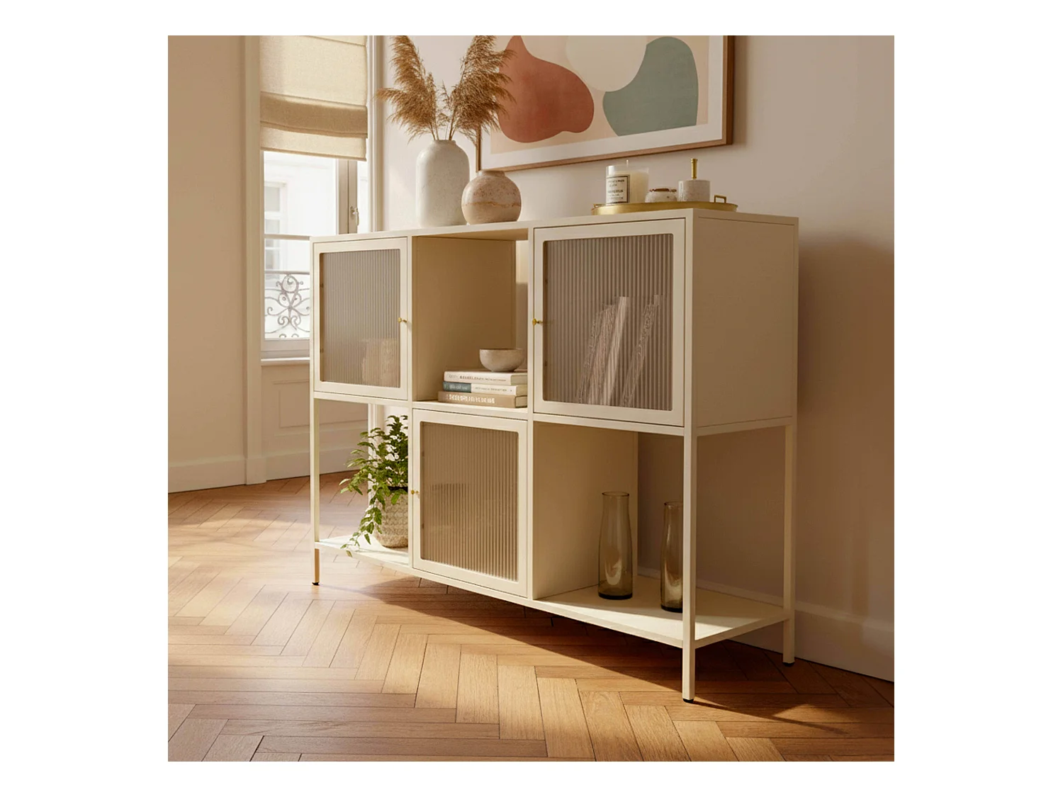 Buffet en métal 3 portes 120 cm écru