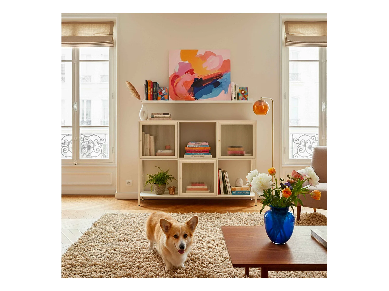 Buffet en métal 3 portes 120 cm écru