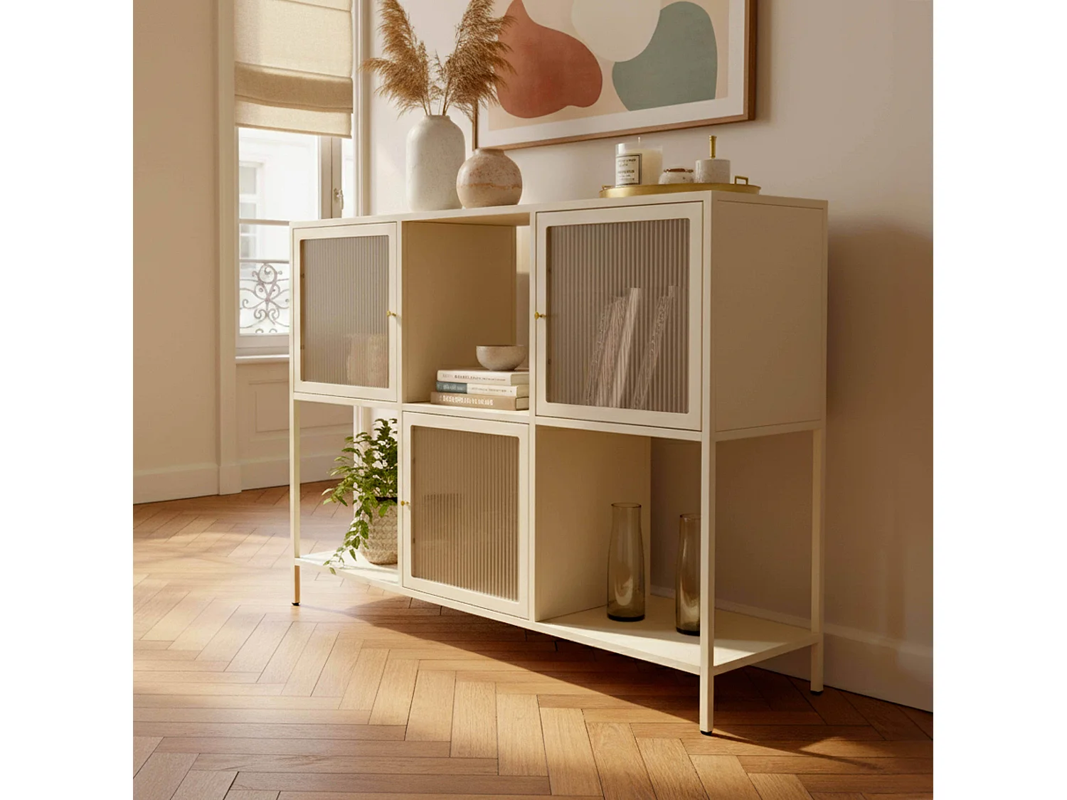 Buffet en métal 3 portes 120 cm écru