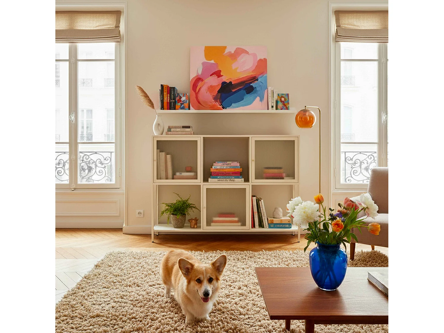 Buffet en métal 3 portes 120 cm écru