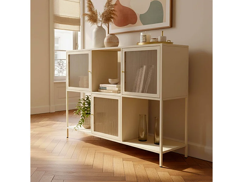 Buffet en métal 3 portes 120 cm écru