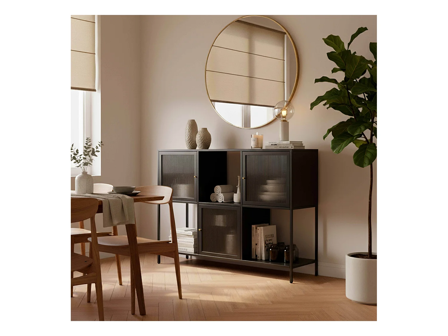 Buffet en métal 3 portes 120 cm noir