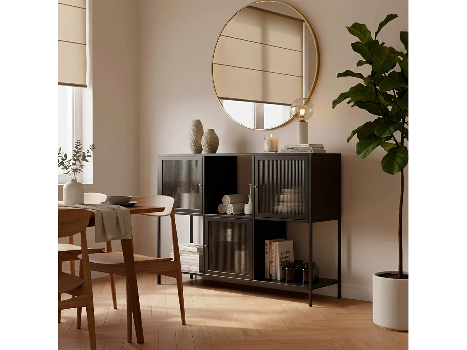 Buffet en métal 3 portes 120 cm noir