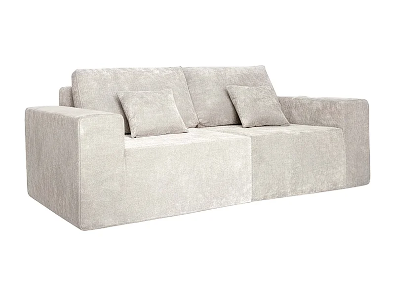 Canapé modulable 2 places en tissu avec coussins écru