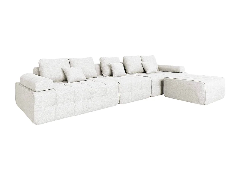 Canapé modulable 5 places en tissu avec pouf écru