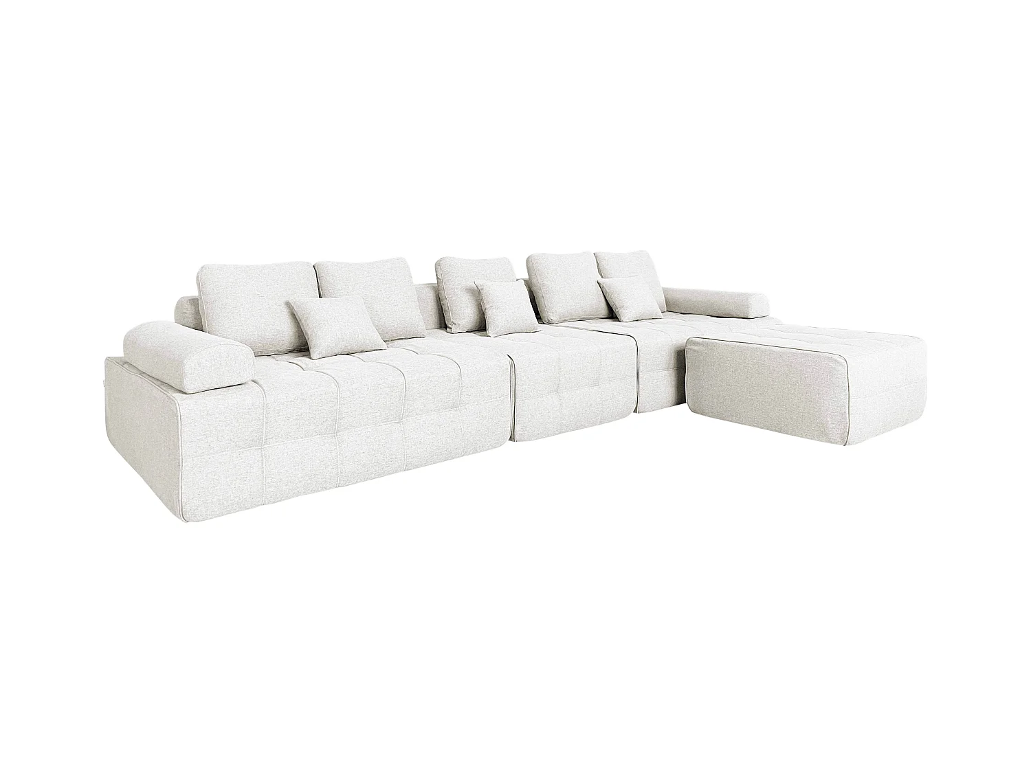 Canapé modulable 5 places en tissu avec pouf écru