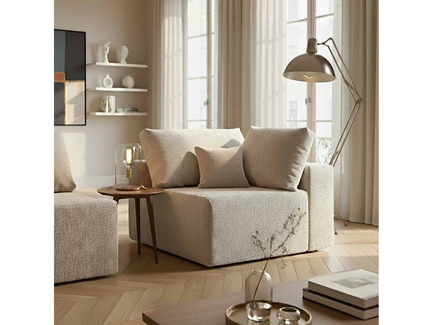 Fauteuil d'angle pour canapé modulable en tissu ecru L 100 cm