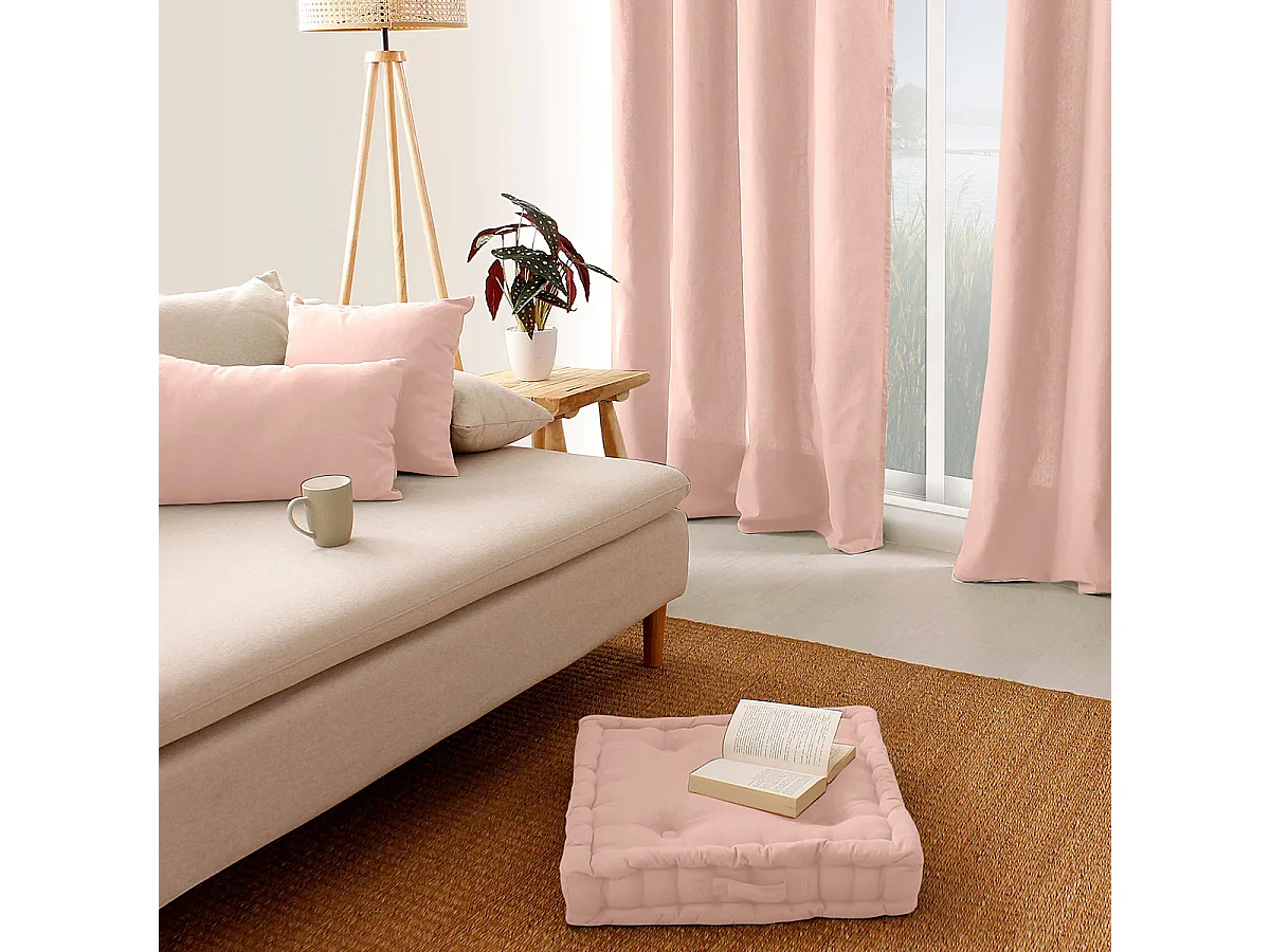 Coussin Déco Uni Déhoussable "Panama" 60x60cm Vieux Rose