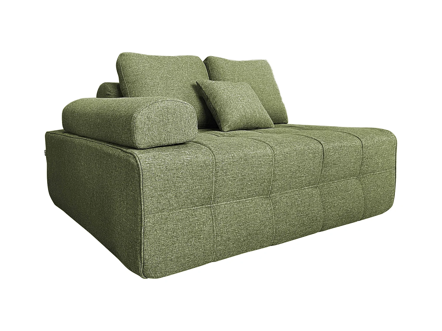 Rechterfauteuil bij modulaire stoffen bank met groene kussens