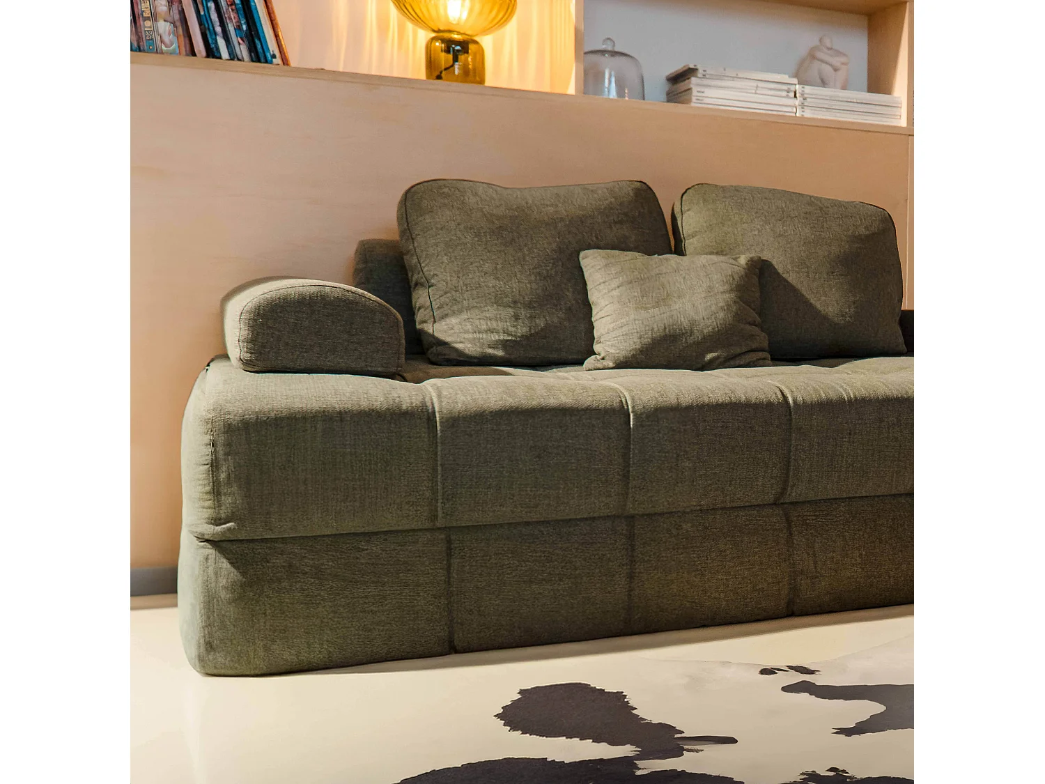 Rechterfauteuil bij modulaire stoffen bank met groene  L 140 cm