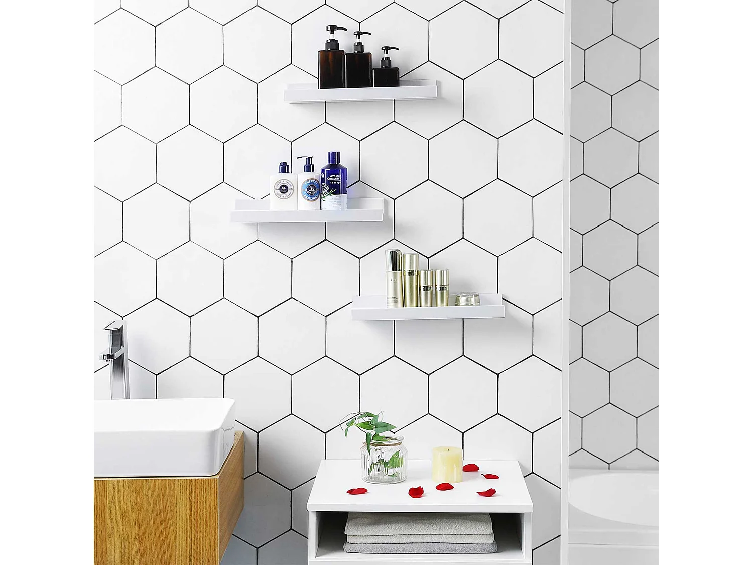 Set di 3 mensole da parete galleggianti