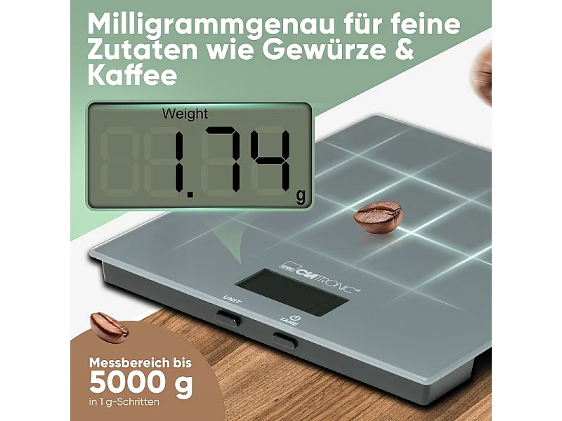 Balance de cuisine en verre Gris Clatronic KW3820-Gris