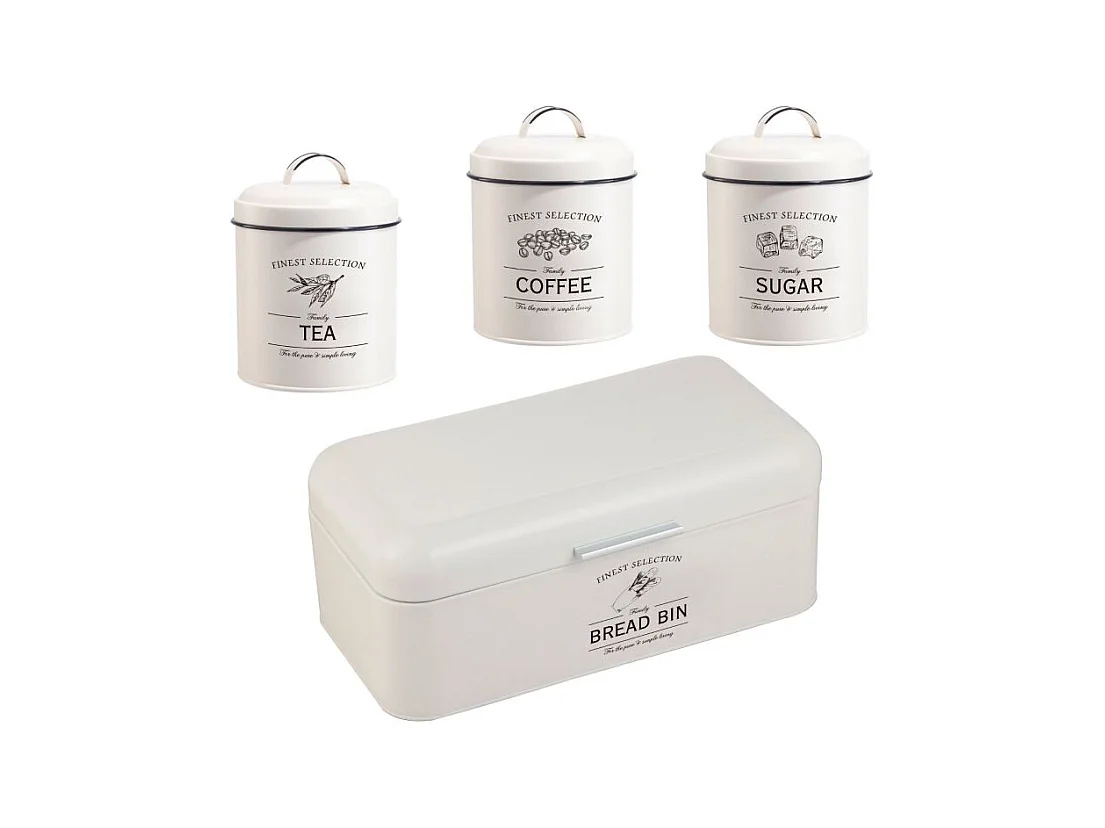 Ensemble boîte à pain et boîte à conserve vintage 4 pièces Crème Herzberg HG04418