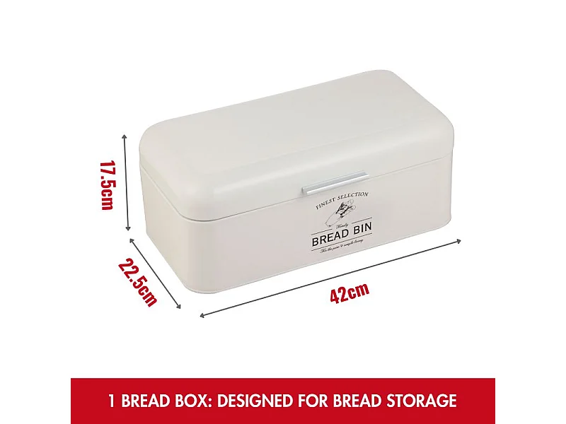 Ensemble boîte à pain et boîte à conserve vintage 4 pièces Crème Herzberg HG04418