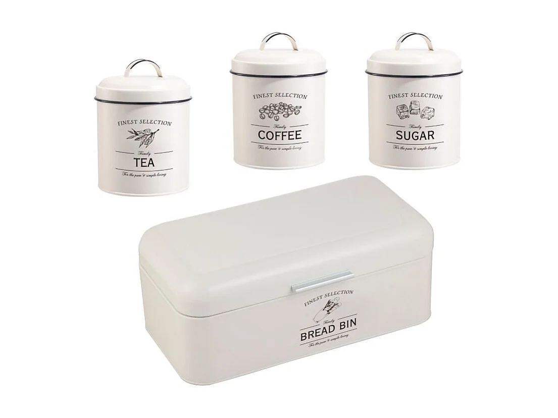 Ensemble boîte à pain et boîte à conserve vintage 4 pièces Crème Herzberg HG04418