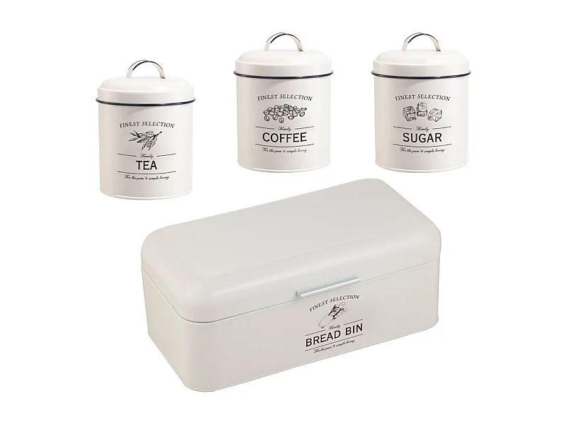 Ensemble boîte à pain et boîte à conserve vintage 4 pièces Crème Herzberg HG04418