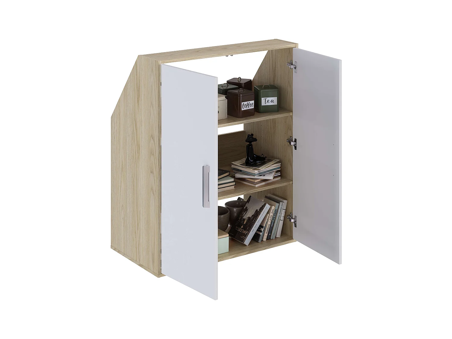 Meuble de rangement sous pente TALESA 2 portes blanc et chêne H.110 x l.91 x P.50 cm