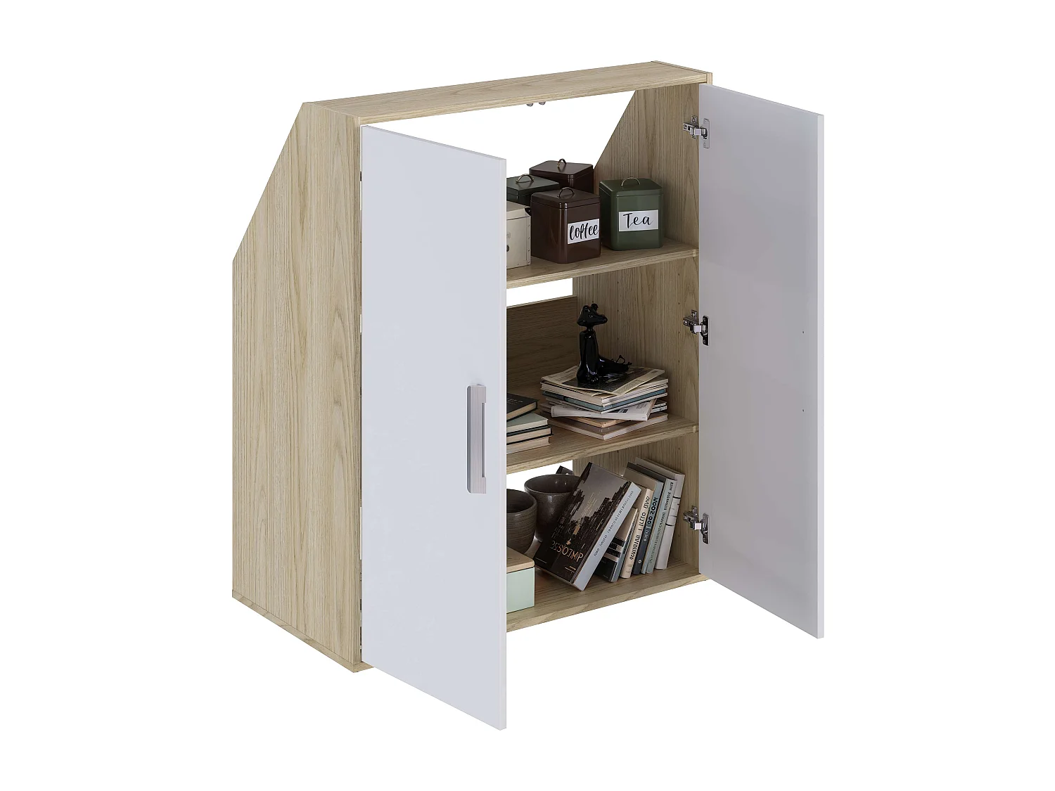 Meuble de rangement sous pente TALESA 2 portes blanc et chêne H.110 x l.91 x P.50 cm