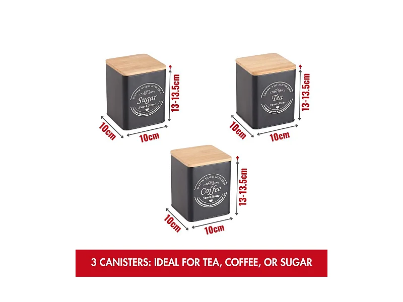 Boîte à pain avec boîtes 4 pièces Noir Herzberg HG04401