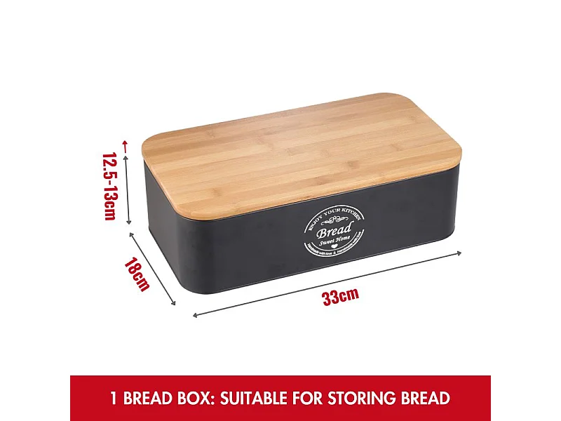 Boîte à pain avec boîtes 4 pièces Noir Herzberg HG04401