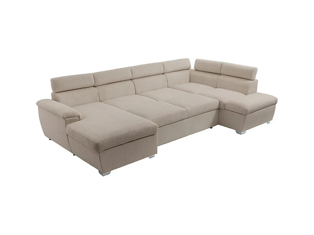 Canapé panoramique PAOLA 6 places convertible avec 2 coffres en velours côtelé taupe