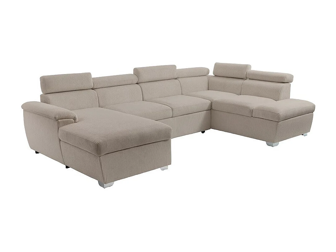Canapé panoramique PAOLA 6 places convertible avec 2 coffres en velours côtelé taupe