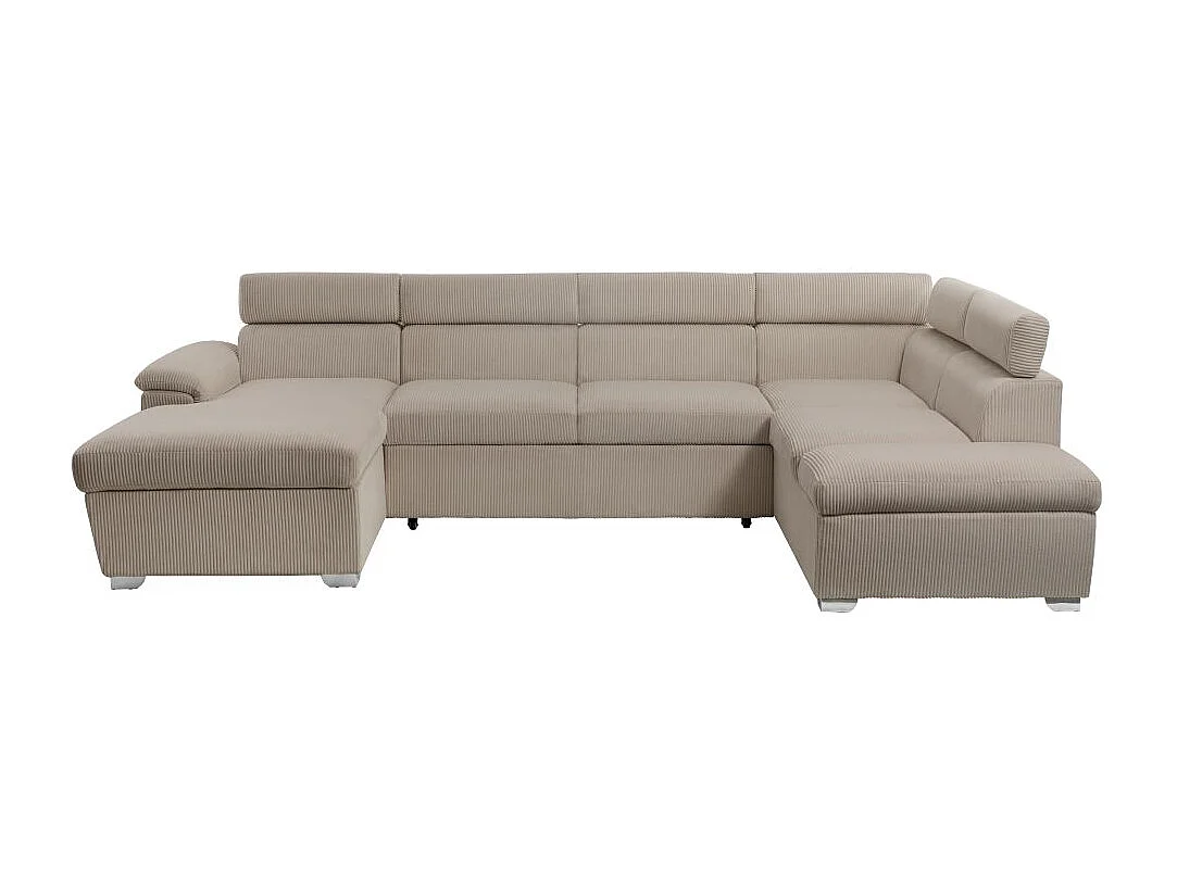 Canapé panoramique PAOLA 6 places convertible avec 2 coffres en velours côtelé taupe