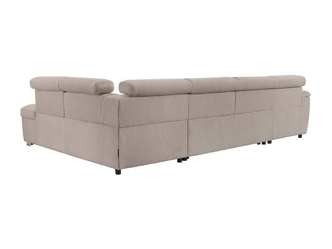Canapé panoramique PAOLA 6 places convertible avec 2 coffres en velours côtelé taupe
