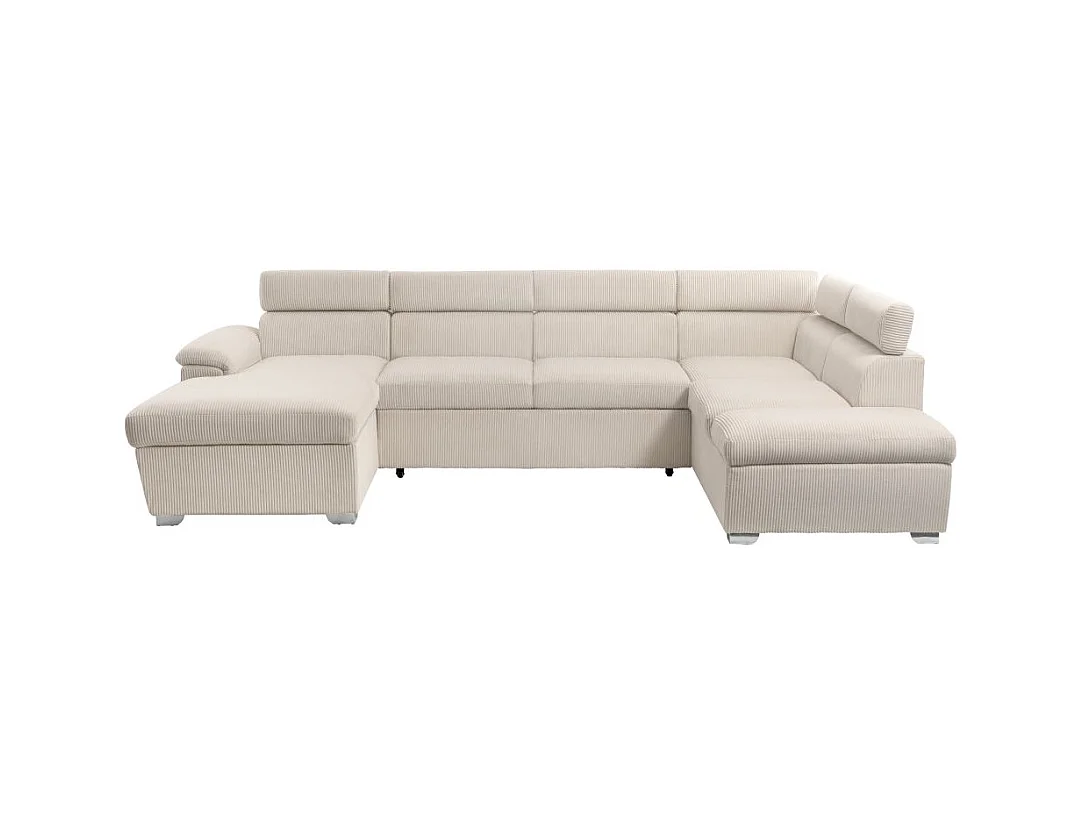 Canapé panoramique PAOLA 6 places convertible avec 2 coffres en velours côtelé beige