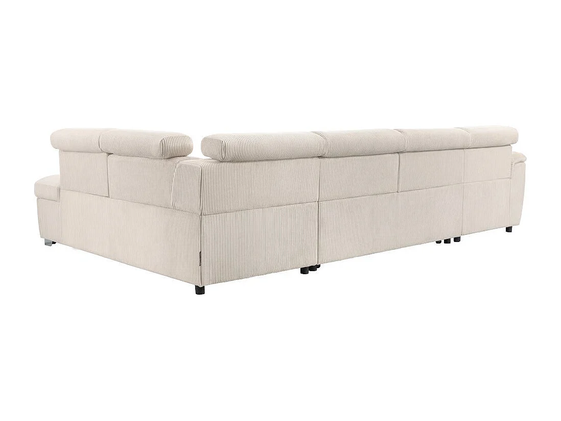 Canapé panoramique PAOLA 6 places convertible avec 2 coffres en velours côtelé beige