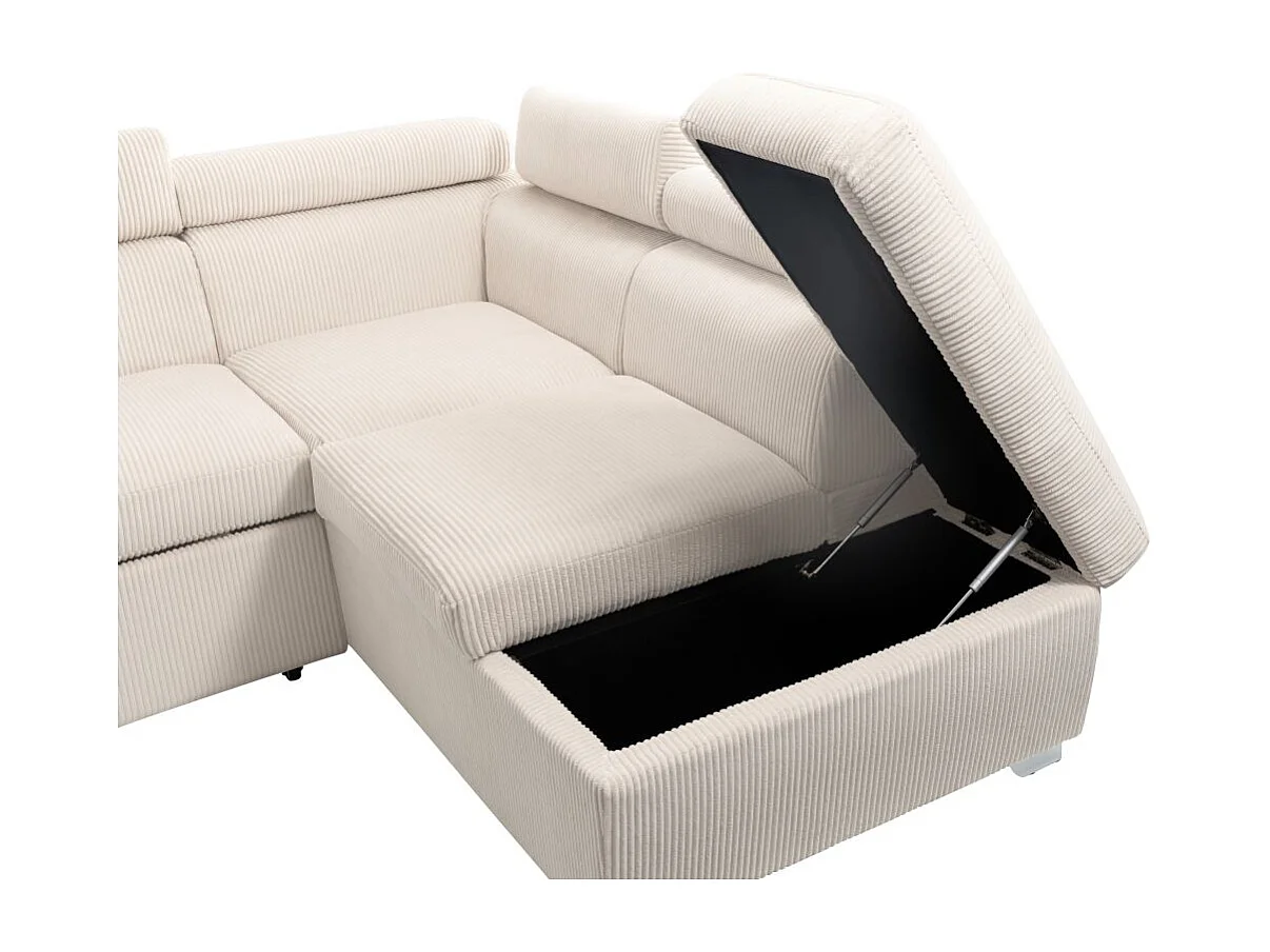 Canapé panoramique PAOLA 6 places convertible avec 2 coffres en velours côtelé beige