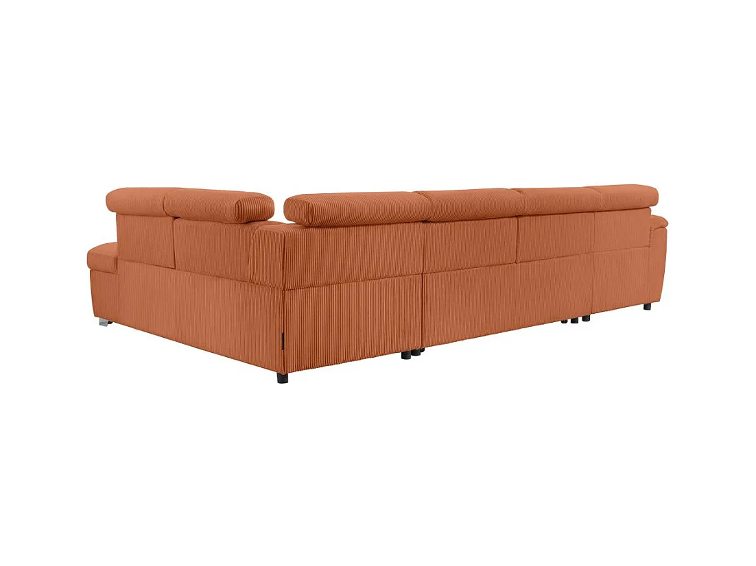 Canapé panoramique PAOLA 6 places convertible avec 2 coffres en velours côtelé terracotta