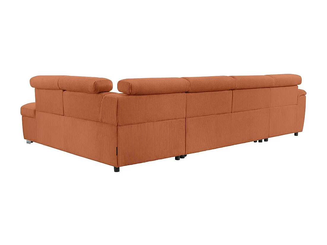 Canapé panoramique PAOLA 6 places convertible avec 2 coffres en velours côtelé terracotta