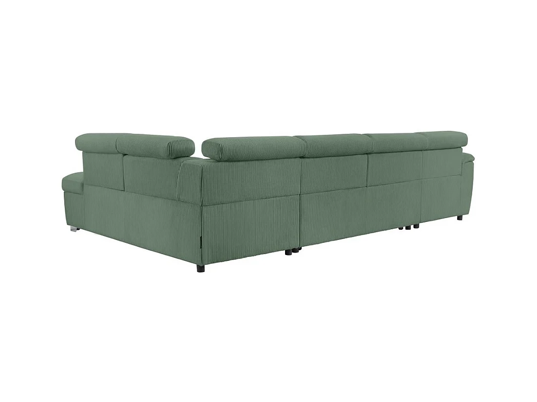 Canapé panoramique PAOLA 6 places convertible avec 2 coffres en velours côtelé vert